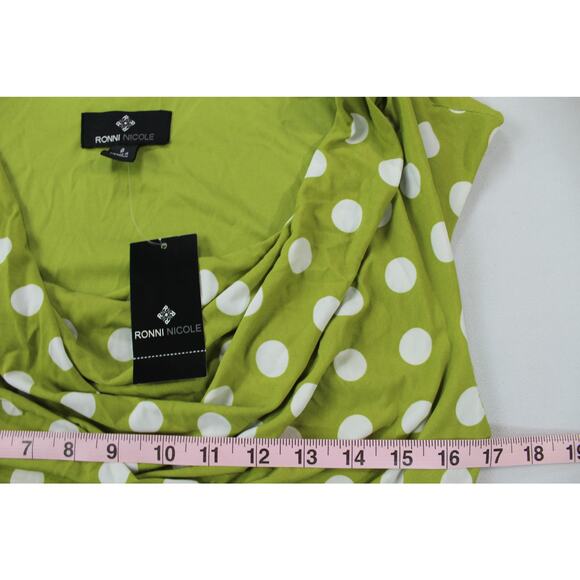 NWT Ronni Nicole Green Polka Dot Ruched Sheath Dress Size 8 - Picture 8 of 9